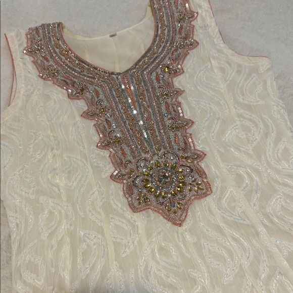 Bohemian Embroidered Hand Beaded White & Silver-Style Women’s Tunic Dress - Picture 14 of 15